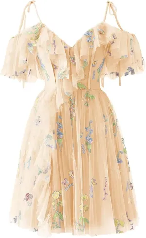 Short Tulle Homecoming Dresses for Teens Flower Embroidery Ruffle Mini Fairy Cocktail Party Gowns