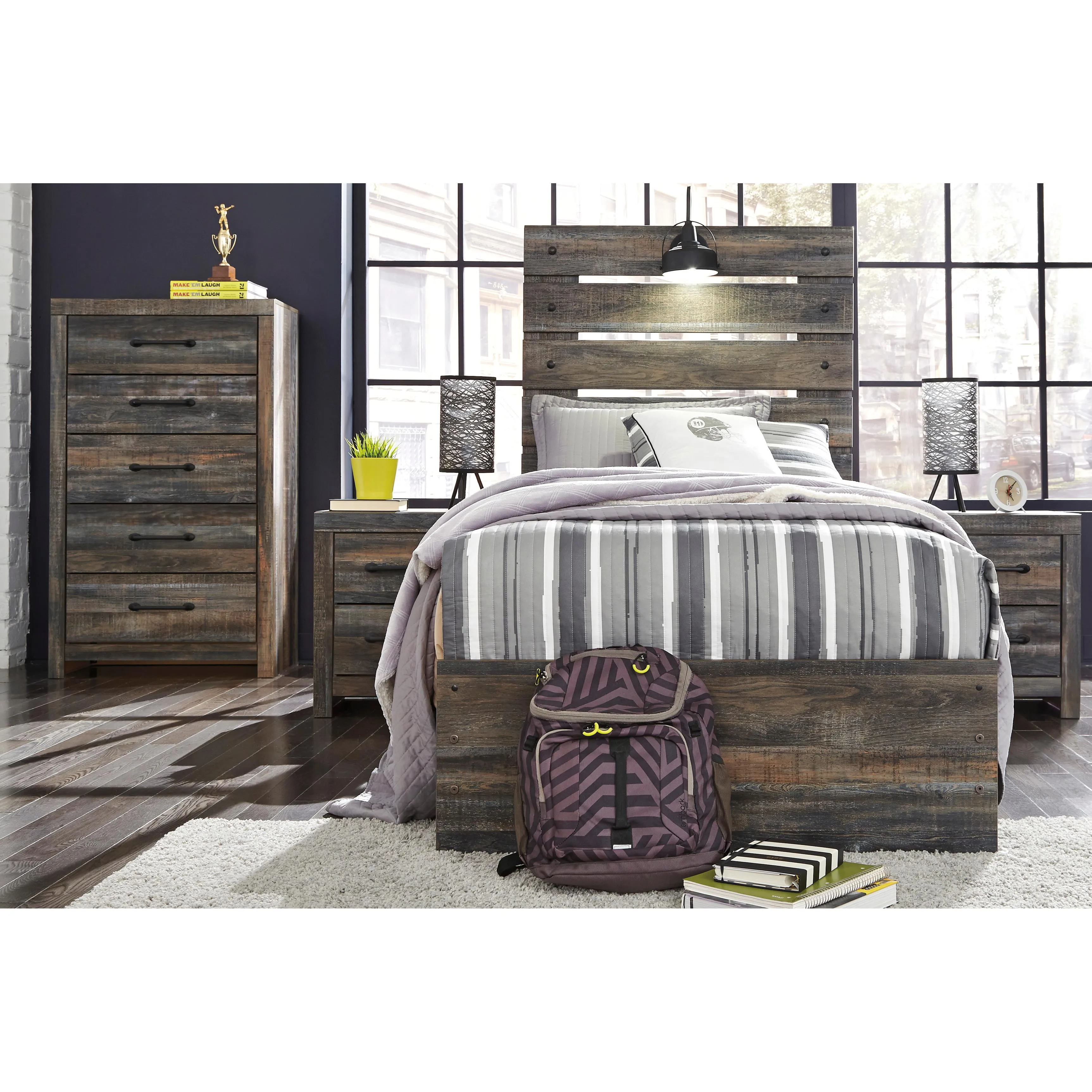 Signature Design by Ashley Drystan B211B8 Twin Panel Bed with 2 Storage Drawers
