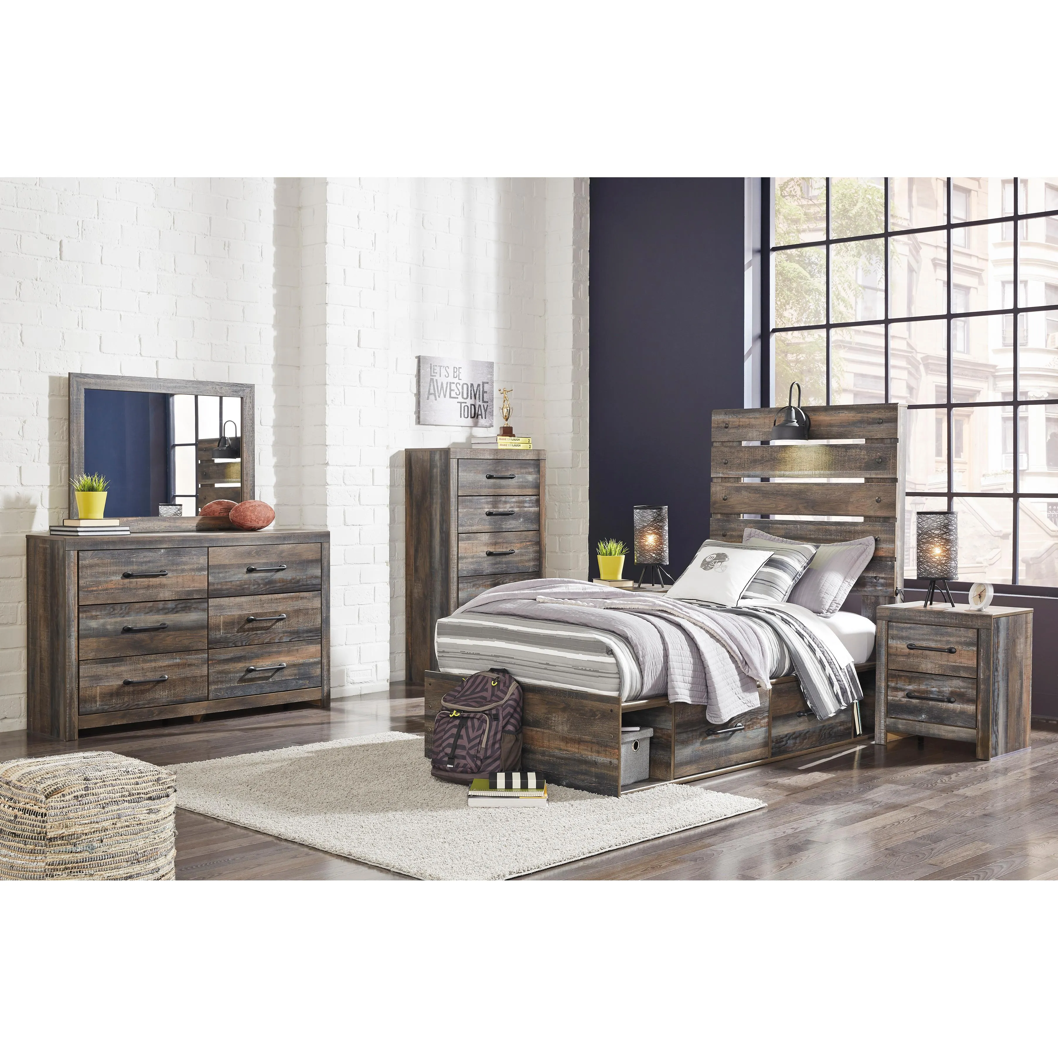 Signature Design by Ashley Drystan B211B8 Twin Panel Bed with 2 Storage Drawers