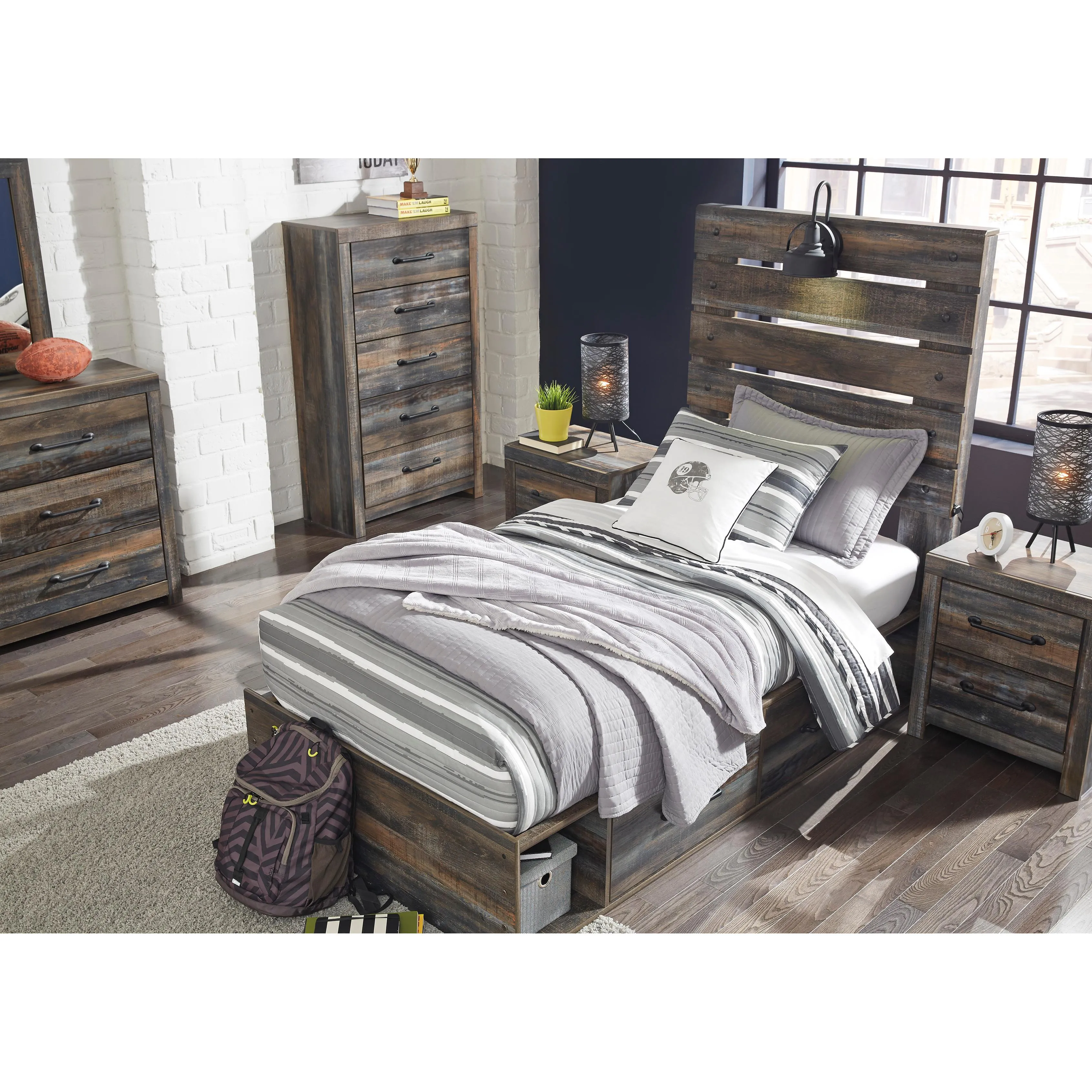 Signature Design by Ashley Drystan B211B8 Twin Panel Bed with 2 Storage Drawers