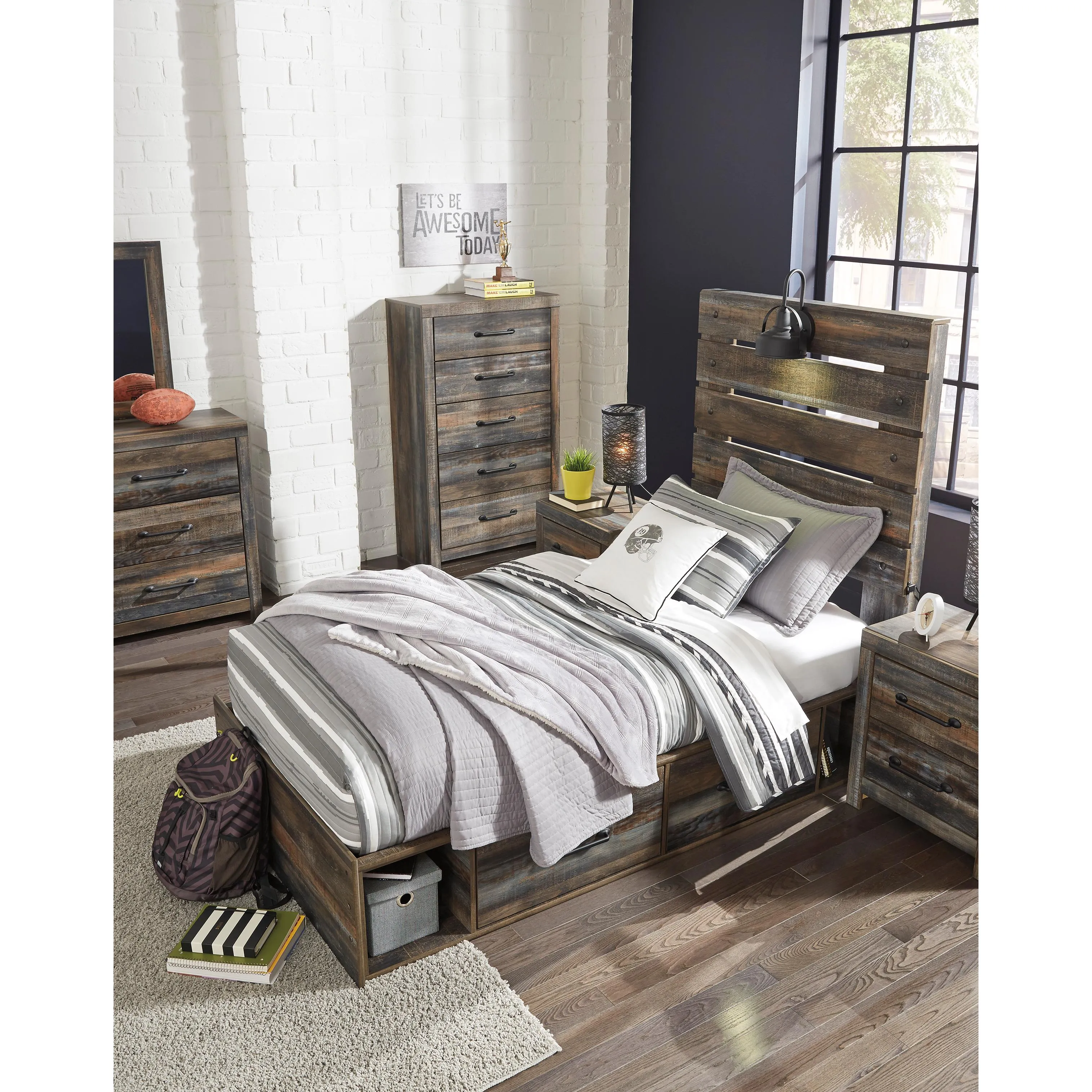 Signature Design by Ashley Drystan B211B8 Twin Panel Bed with 2 Storage Drawers