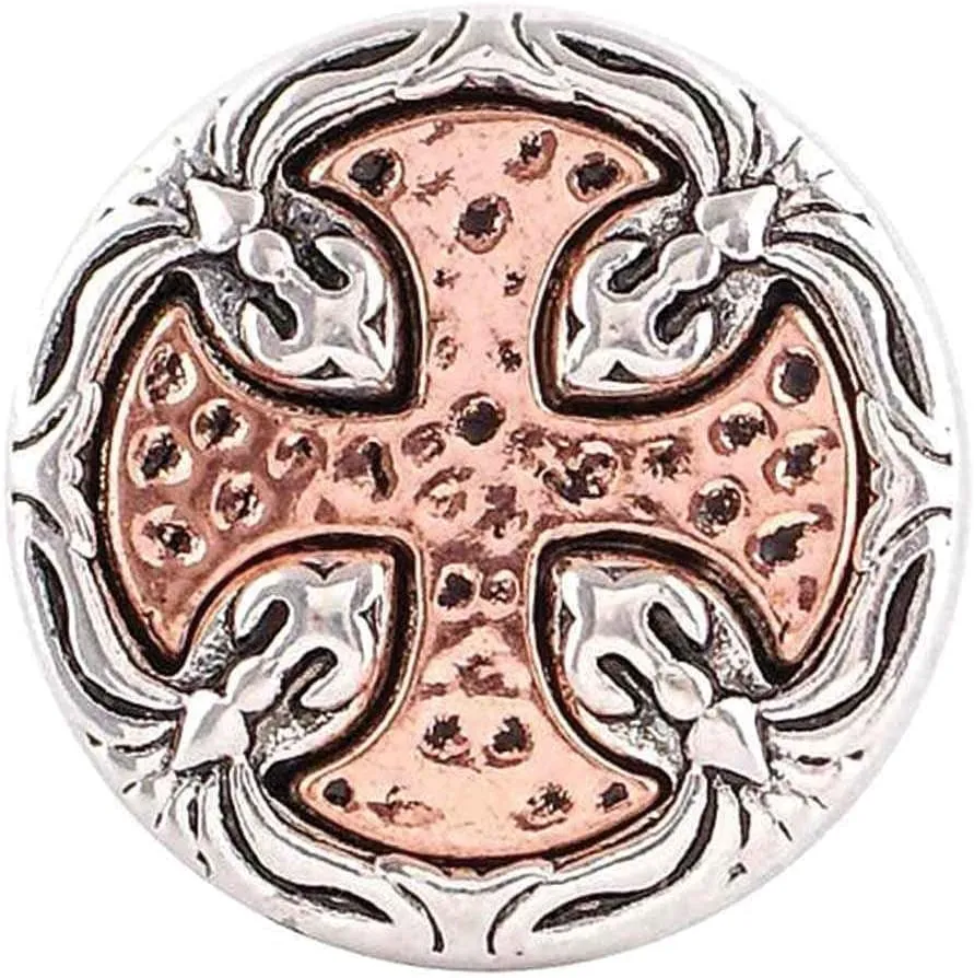 Silver Tone Cross Snap Jewelry Rose Plated 18MM Faith Ginger Charm Button Fits Women's Customizable Bracelets, Necklaces, Keychains, Rings
