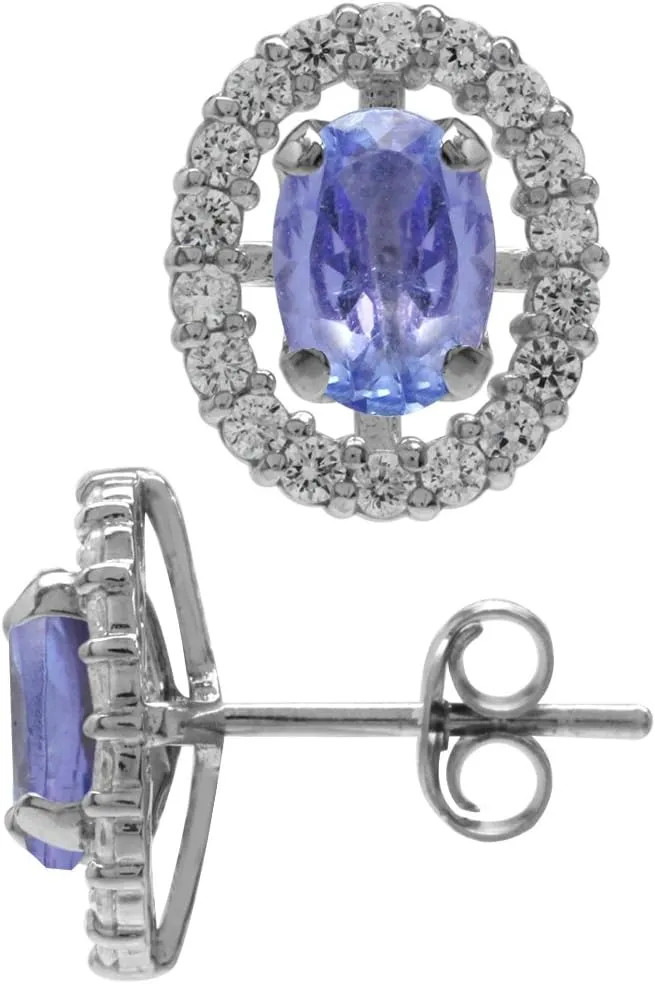 Silvershake 1.44ct. Genuine Tanzanite and White Cubic Zirconia 925 Sterling Silver interchangeable Halo Stud Earrings