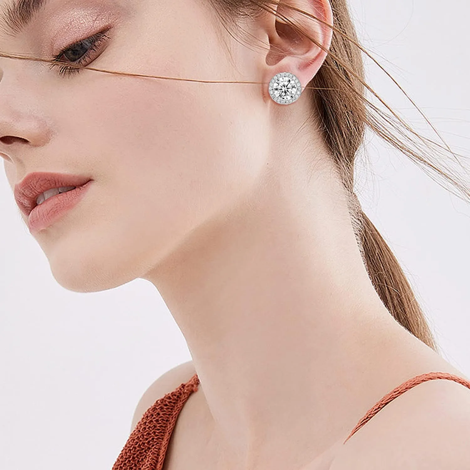 Simple Geometric Round Stud Earrings 925 Sterling Silver Post Circle Love Knot Studs for Women