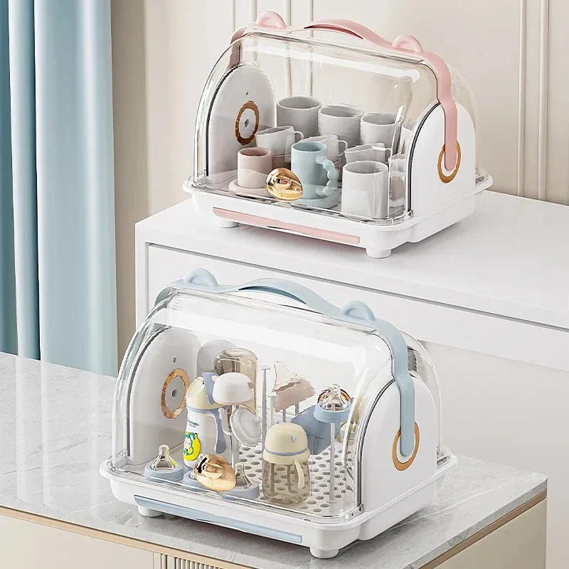 SINOTAO  -  Baby desktop storage box with lid, dust-proof bottle drain rack, baby tableware, food supplementary tools, organization and stor