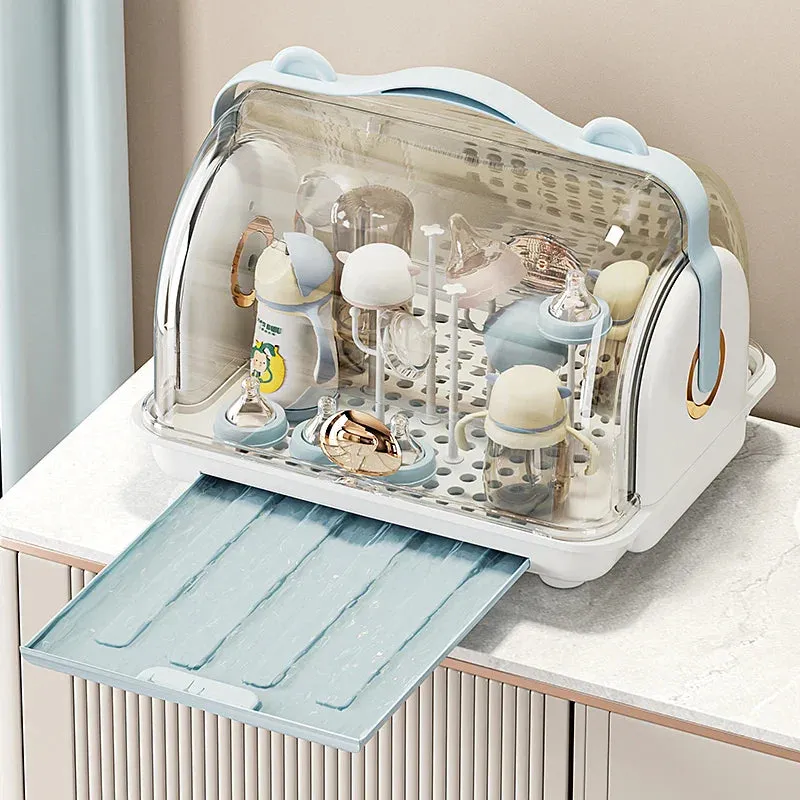 SINOTAO  -  Baby desktop storage box with lid, dust-proof bottle drain rack, baby tableware, food supplementary tools, organization and stor