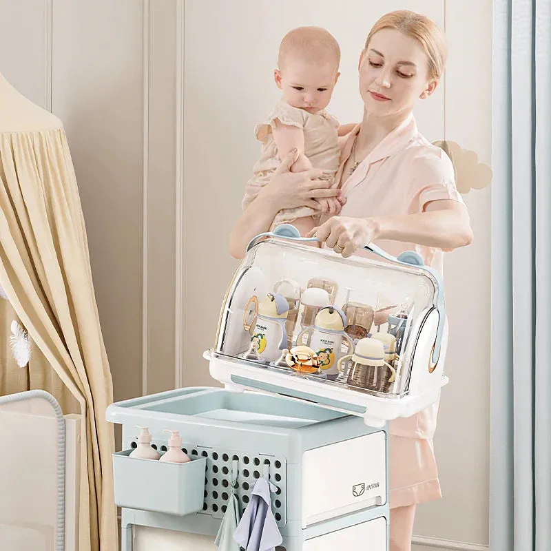 SINOTAO  -  Baby desktop storage box with lid, dust-proof bottle drain rack, baby tableware, food supplementary tools, organization and stor