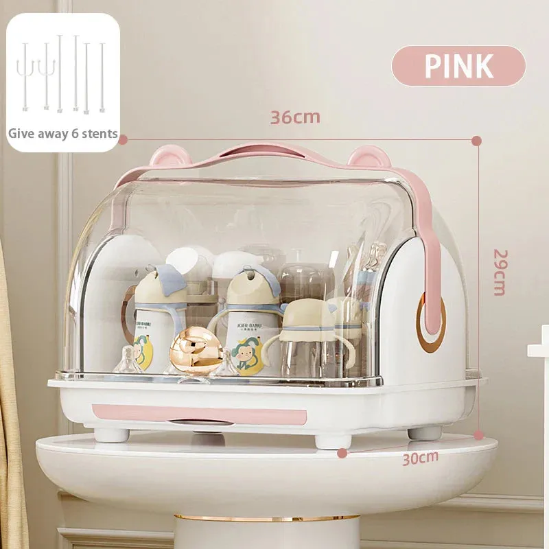 SINOTAO  -  Baby desktop storage box with lid, dust-proof bottle drain rack, baby tableware, food supplementary tools, organization and stor