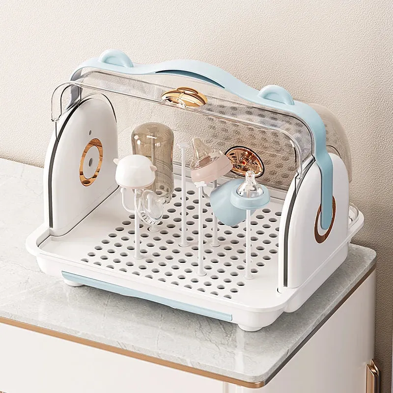 SINOTAO  -  Baby desktop storage box with lid, dust-proof bottle drain rack, baby tableware, food supplementary tools, organization and stor