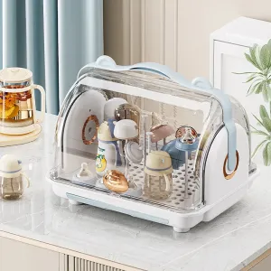SINOTAO  -  Baby desktop storage box with lid, dust-proof bottle drain rack, baby tableware, food supplementary tools, organization and stor