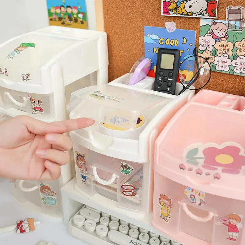 SINOTAO  -  Desktop Storage Box Drawer Ins Girl Heart Student Dormitory Stationery Cosmetics Sundries Jewelry Hand Account Storage Box