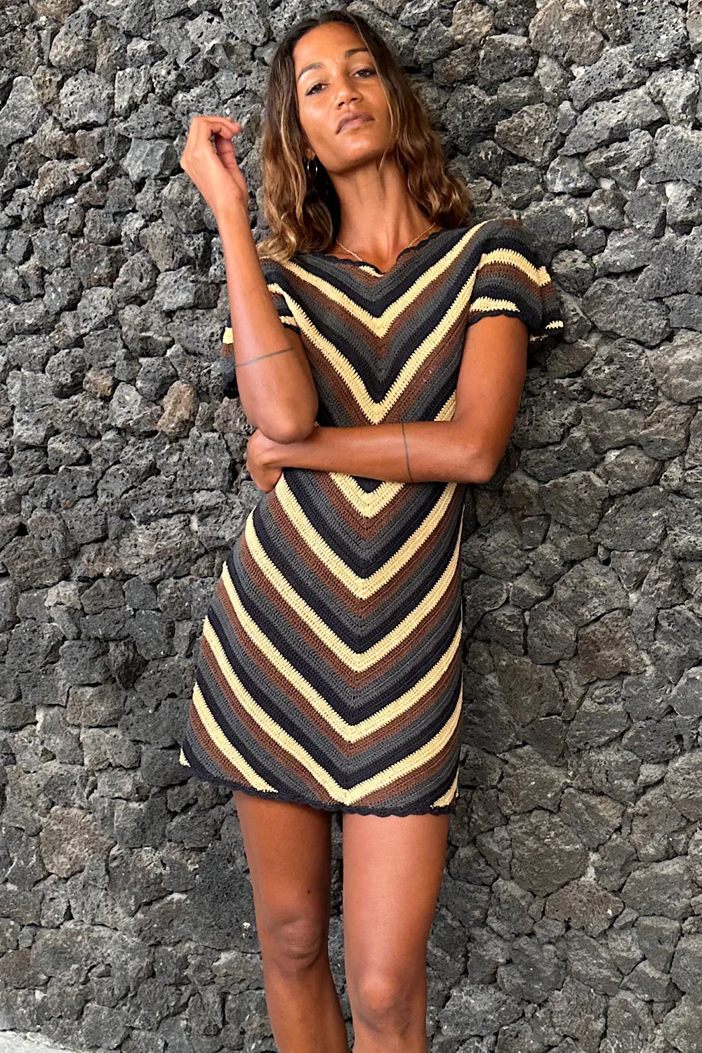 Slice Of Heaven Crochet Stripe Mini Dress