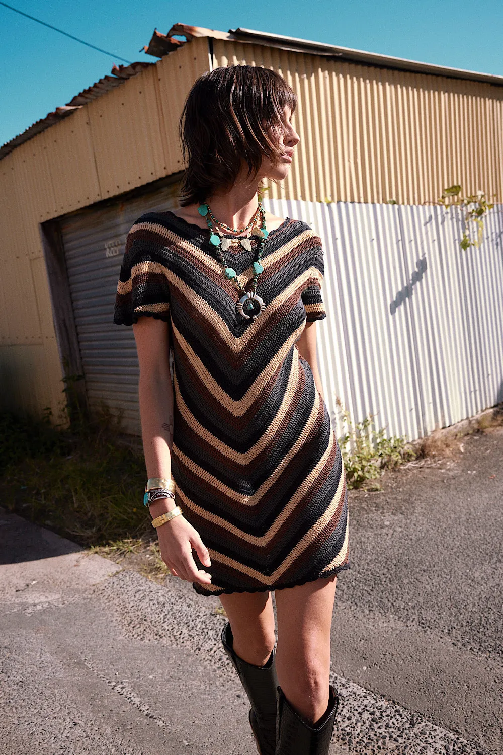 Slice Of Heaven Crochet Stripe Mini Dress