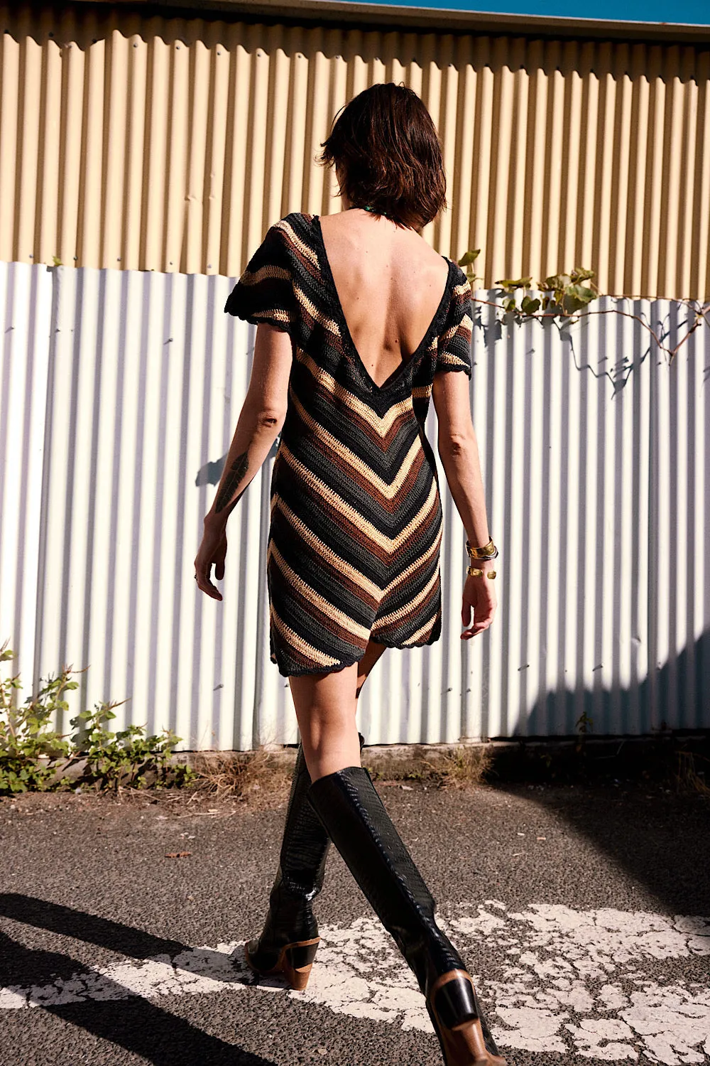 Slice Of Heaven Crochet Stripe Mini Dress
