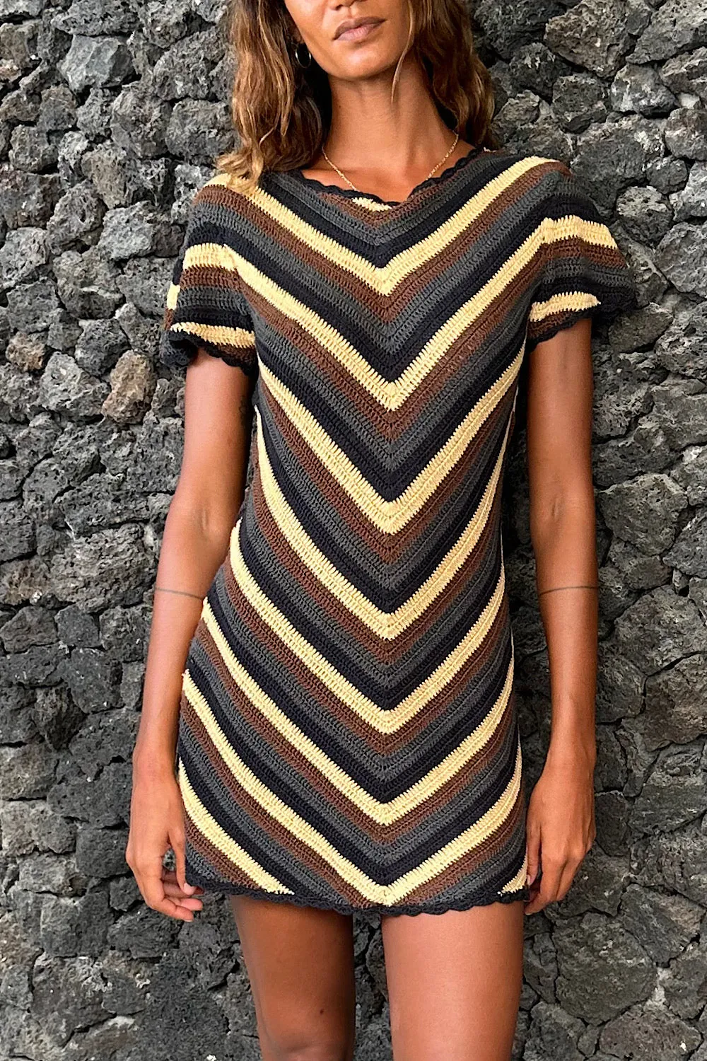 Slice Of Heaven Crochet Stripe Mini Dress