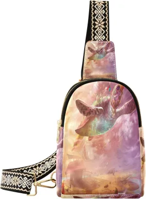 Small Crossbody Sling Bags for Women Magic Sea Turtle Leather Crossbody Fanny Packs Purses Fairy Tale World Chest Bag Daypack Crossbody Backpack for Travel Sports Running Hiking