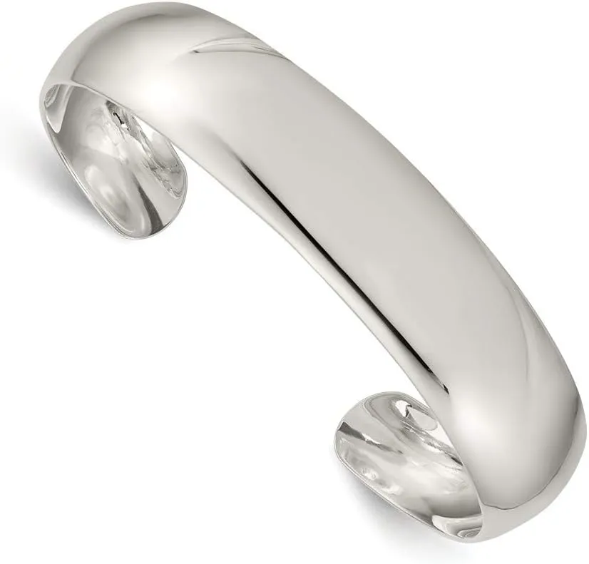 Solid 925 Sterling Silver 14mm Cuff Bangle Bracelet