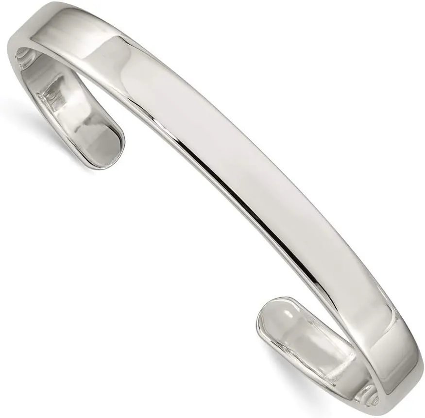 Solid 925 Sterling Silver 7mm Cuff Bangle Bracelet 7.5"