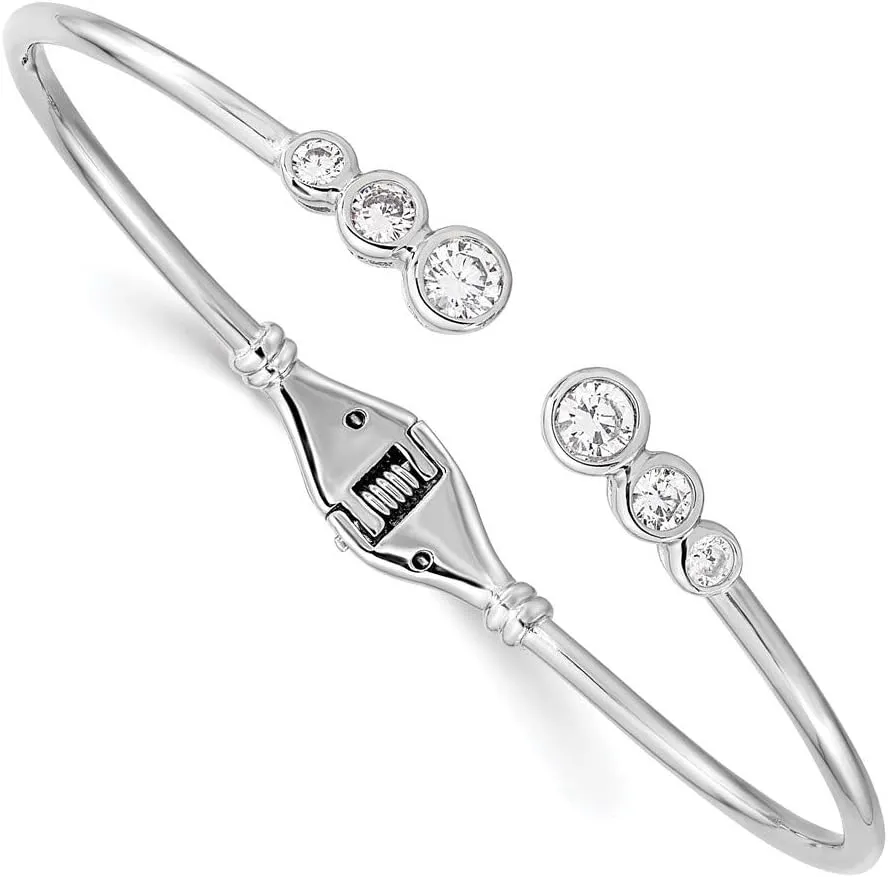 Solid 925 Sterling Silver CZ Cubic Zirconia Hinged Bangle Cuff Bracelet
