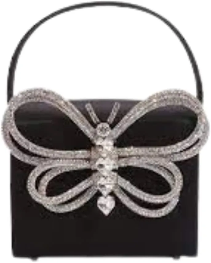 Sparkly Mini Rhinestone Butterfly Evening Square Clutch Purses for Women with Top Handle for Weddings, Prom, Parties