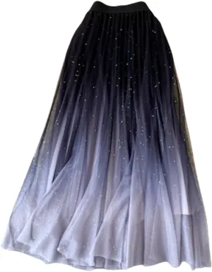 Starry Sky Print Skirts, Skirts Glitter Starry Sky Summer Long Dresses,Starry Sky Print Mesh Holiday Skirts for Women