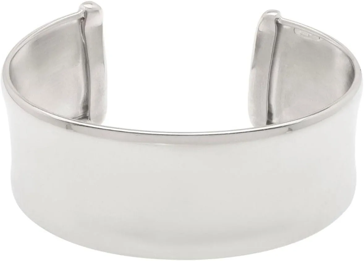 Sterling Silver Polished Finish Wide Sculpted Cuff Bangle Bracelet.