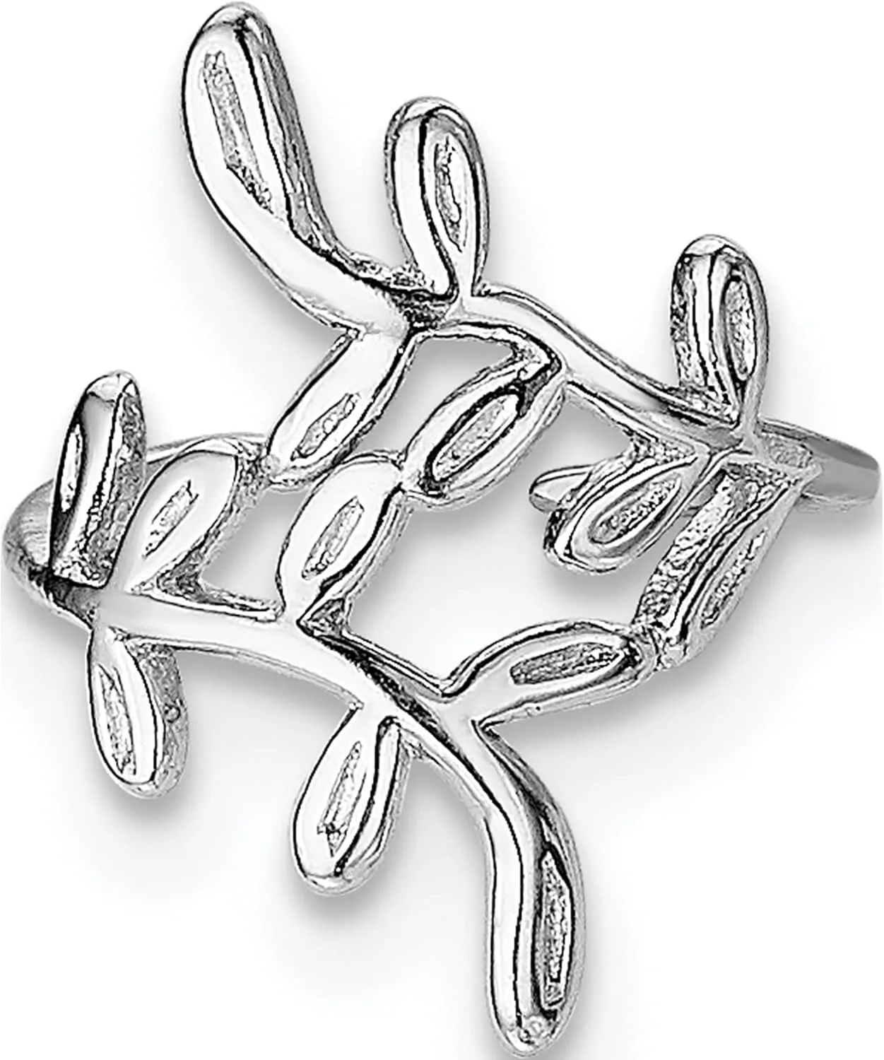 Sterling Silver Rhodium-Plated Leaf Single Earring Cuff (15 X 10) Made In China qe13673