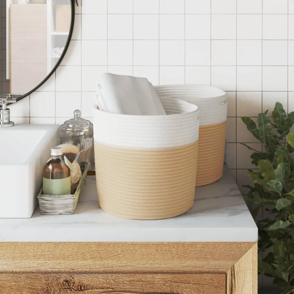 Storage Baskets 2 pcs Beige and White Ø28x28 cm Cotton