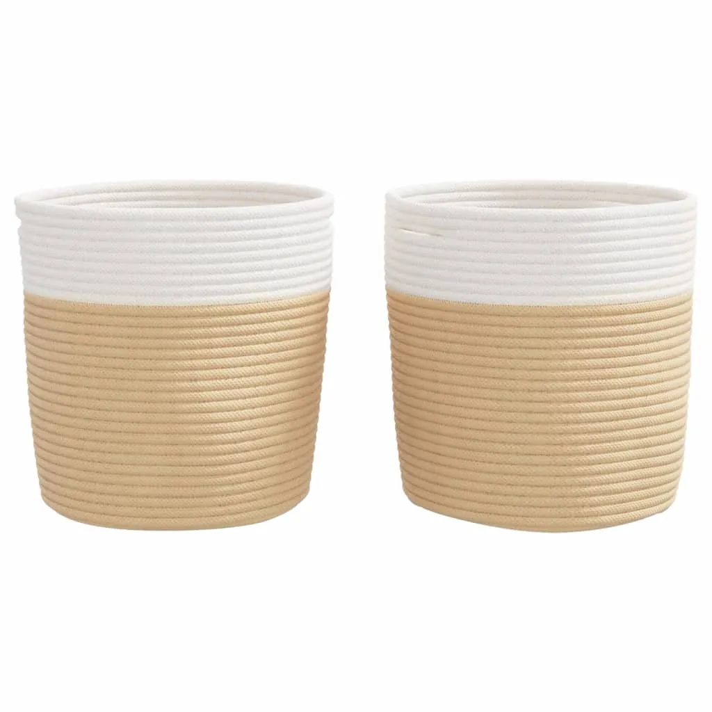 Storage Baskets 2 pcs Beige and White Ø28x28 cm Cotton