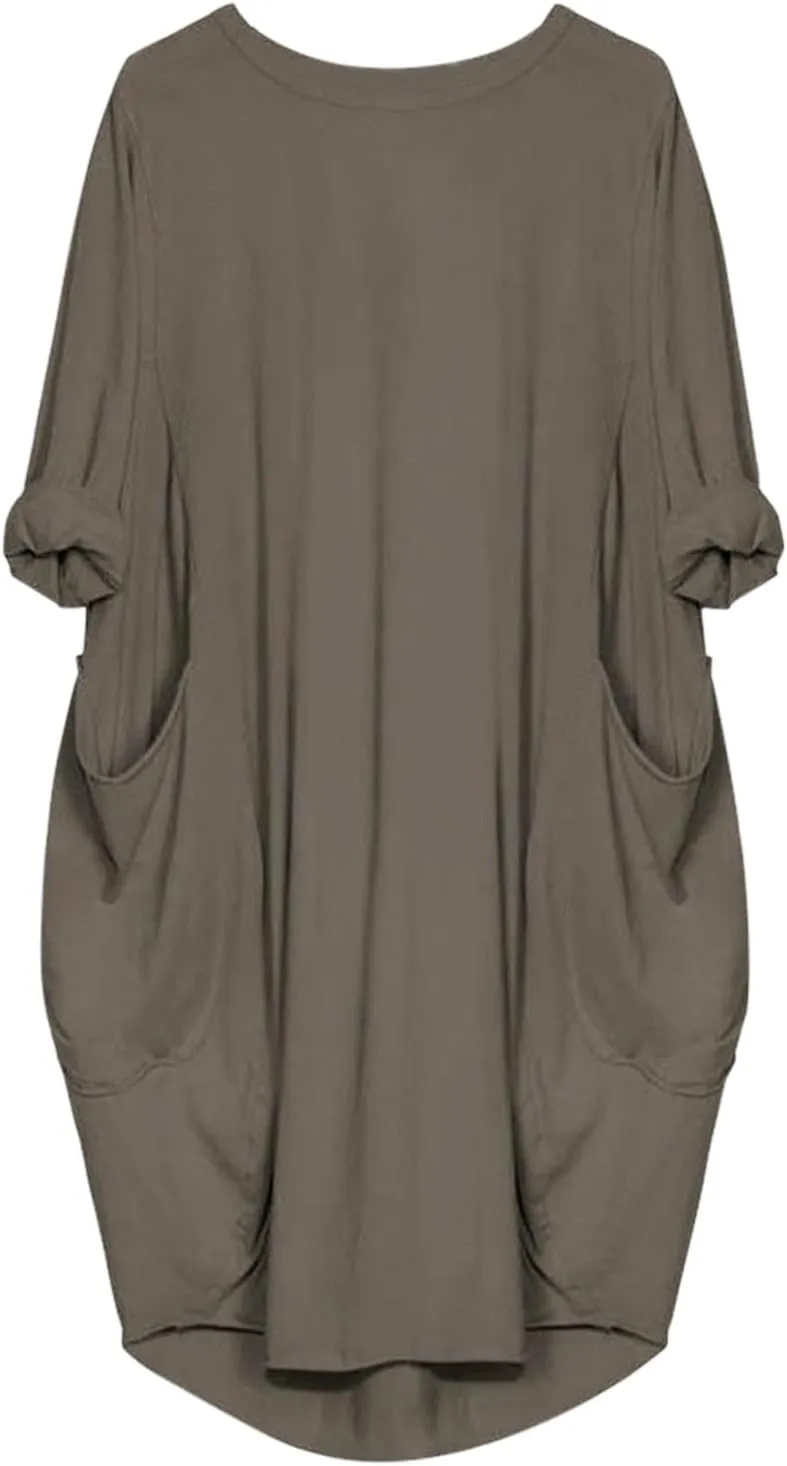 Summer Dresses for Women 2025, Baggy Curvy Sleeve Oversized Tshirt Dress Colorful Solid Round Neck Dresses with Pockets