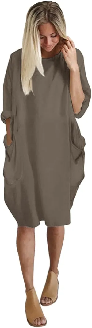 Summer Dresses for Women 2025, Baggy Curvy Sleeve Oversized Tshirt Dress Colorful Solid Round Neck Dresses with Pockets