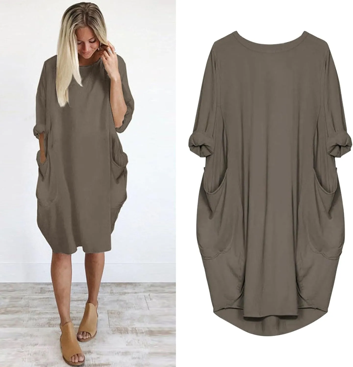 Summer Dresses for Women 2025, Baggy Curvy Sleeve Oversized Tshirt Dress Colorful Solid Round Neck Dresses with Pockets