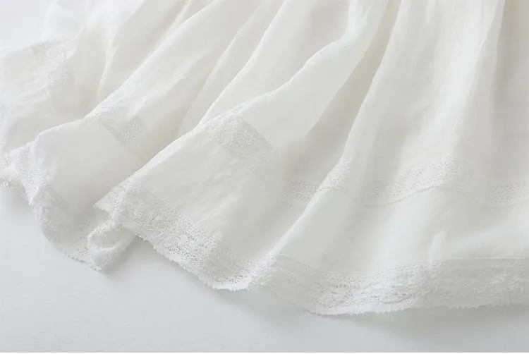 Summer Linen Skirts for Women Casual Elastic Waist Pleated Lace Crochet Tie Knot Flowy Long Skirts