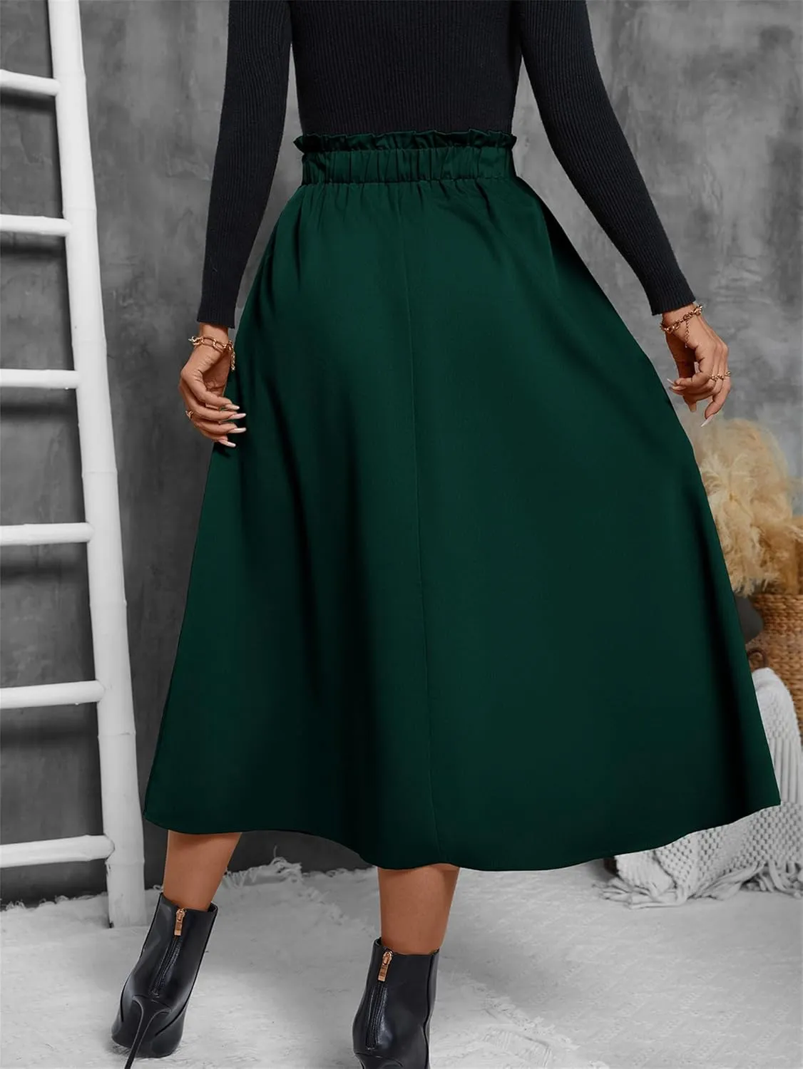 Summer Skirts for Women, Casual Skirts for Women, High Waist Pleated Skirt Midi A-Line Midi Skirt with Pockets