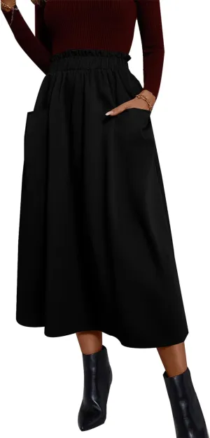 Summer Skirts for Women, Casual Skirts for Women, High Waist Pleated Skirt Midi A-Line Midi Skirt with Pockets