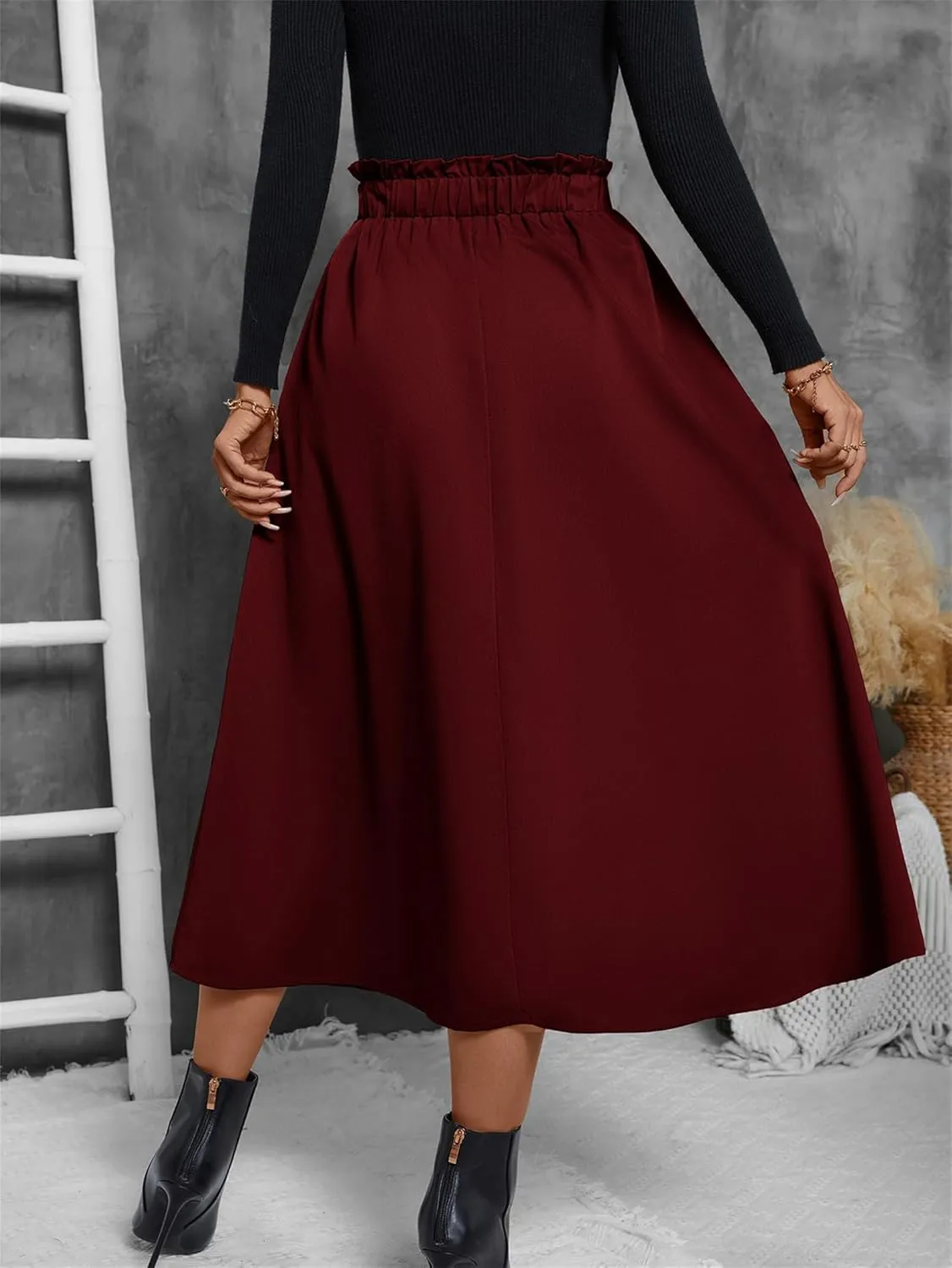 Summer Skirts for Women, Casual Skirts for Women, High Waist Pleated Skirt Midi A-Line Midi Skirt with Pockets