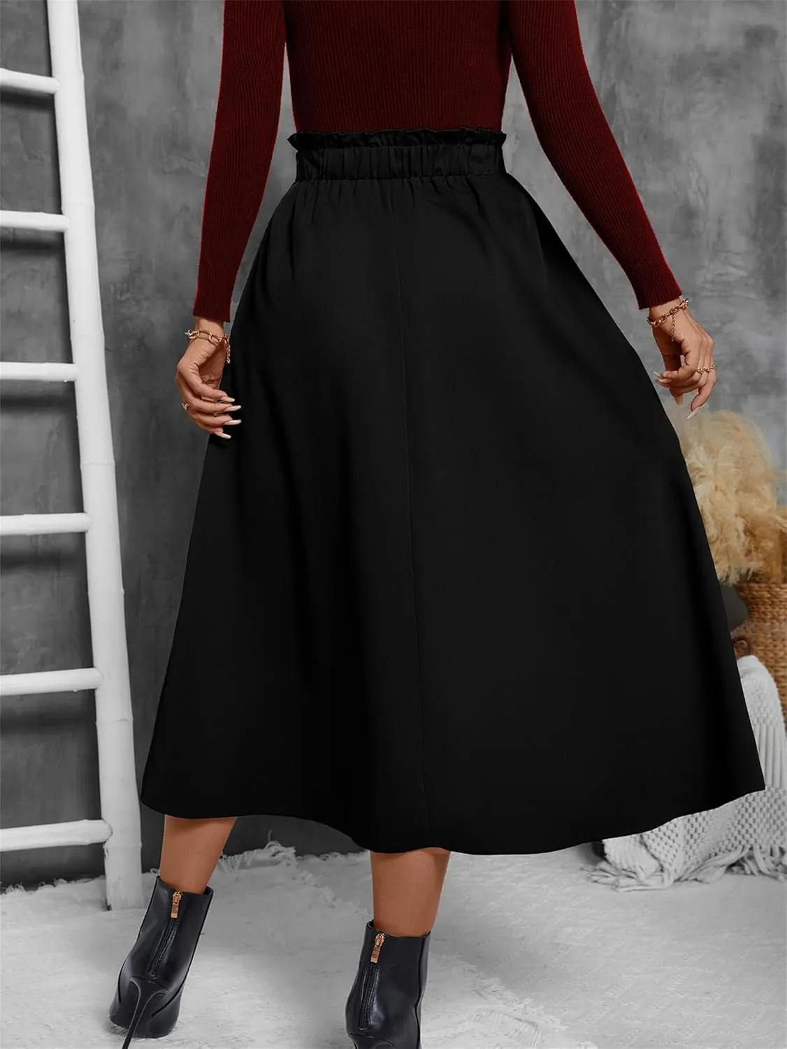 Summer Skirts for Women, Casual Skirts for Women, High Waist Pleated Skirt Midi A-Line Midi Skirt with Pockets
