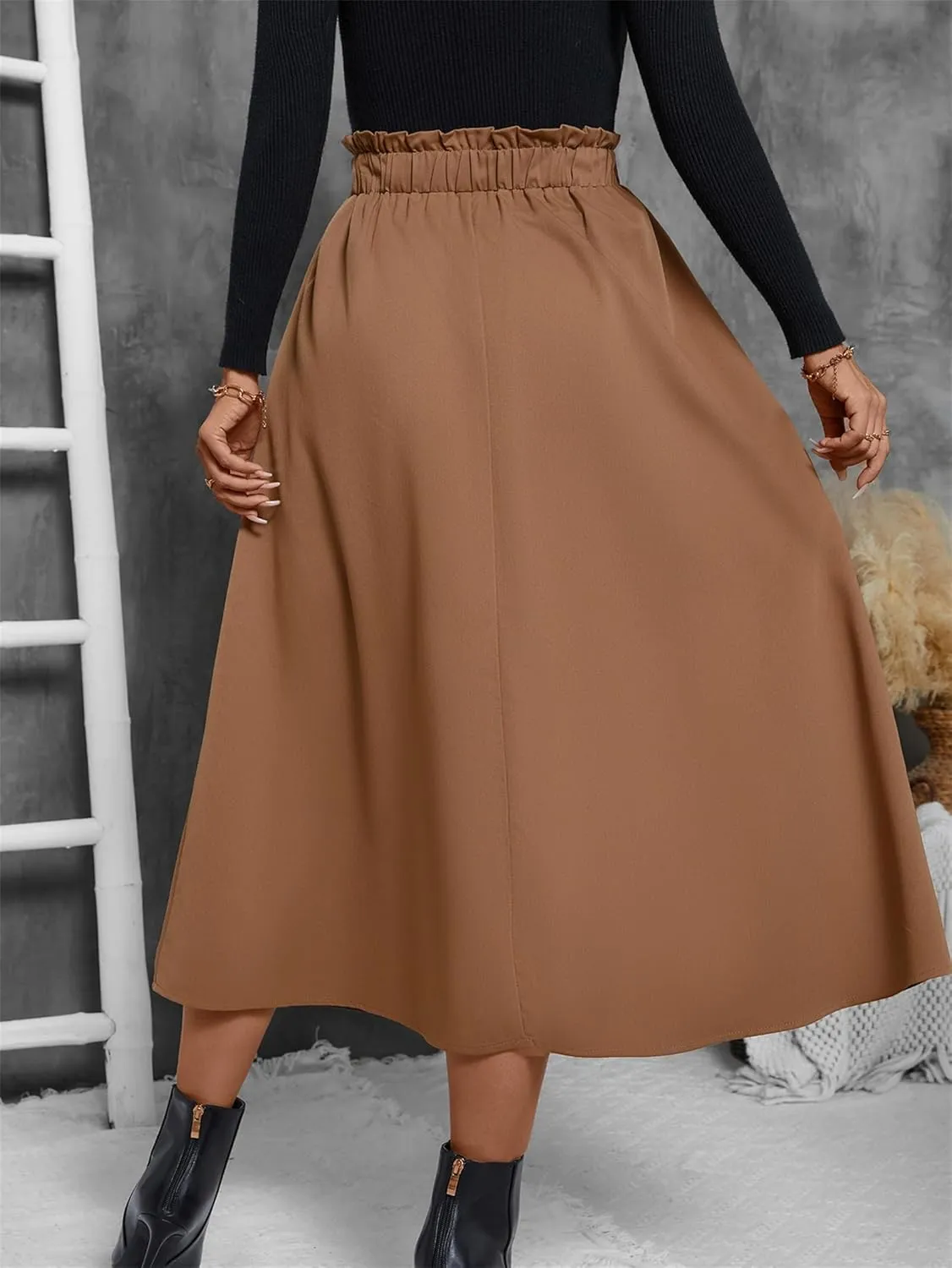 Summer Skirts for Women, Casual Skirts for Women, High Waist Pleated Skirt Midi A-Line Midi Skirt with Pockets