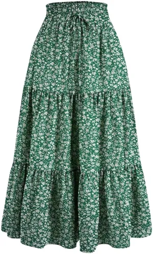 Summer Skirts for Women Fashion Pleated Colorful Vintage Flower Skirts Boho Tropical Hawaiian Clothes