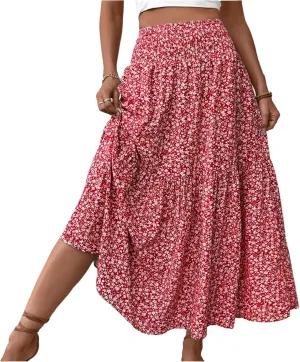 Summer Skirts for Women Fashion Pleated Colorful Vintage Flower Skirts Boho Tropical Hawaiian Clothes