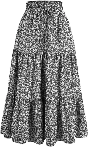 Summer Skirts for Women Fashion Pleated Colorful Vintage Flower Skirts Boho Tropical Hawaiian Clothes