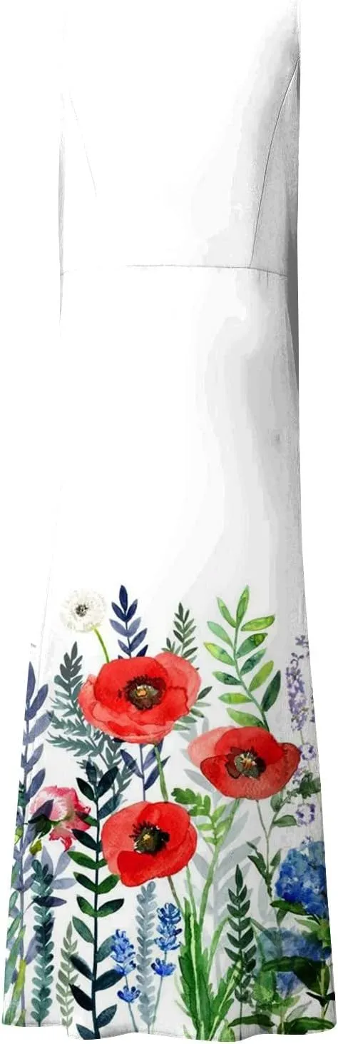 Sundresses for Women 2025 A-Line U Neck Boho Dress Floral Print Sleeveless Tank Dress Flowy Sundress with Pockets
