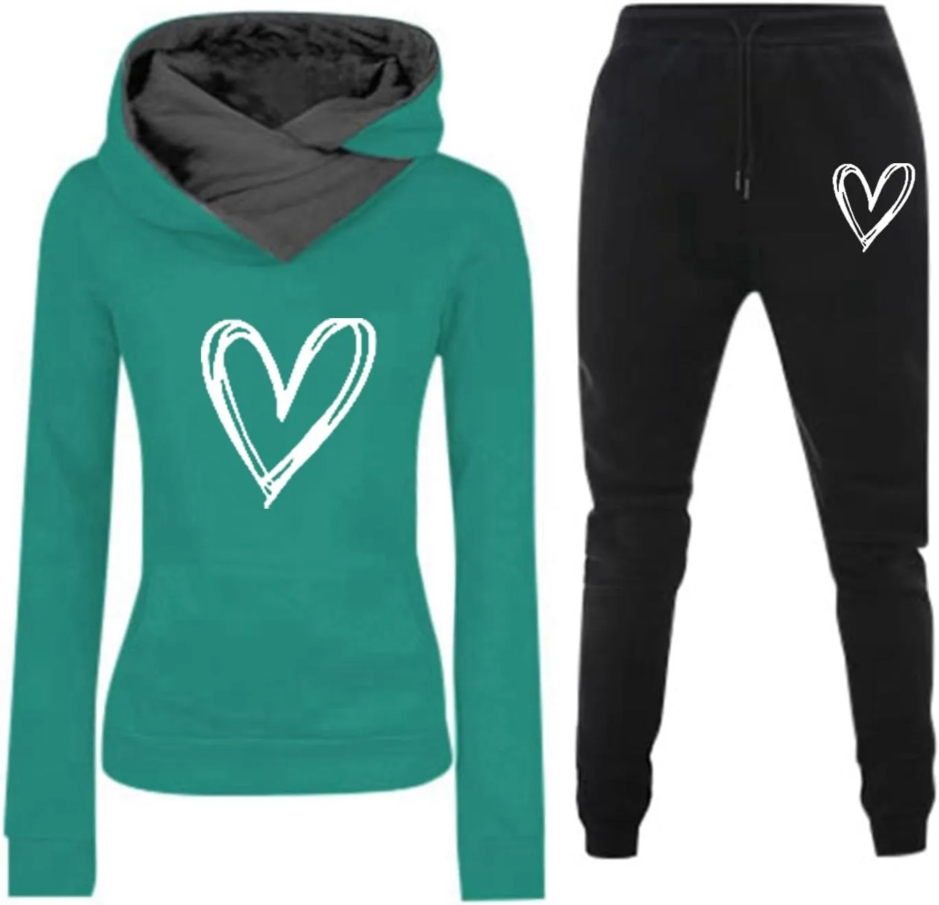 Sweatsuits Women 2 Piece Outfit,Jogging Suits for Women,Heart Print Oversized Hoodies and Sweatpants Fall Outfit 2024