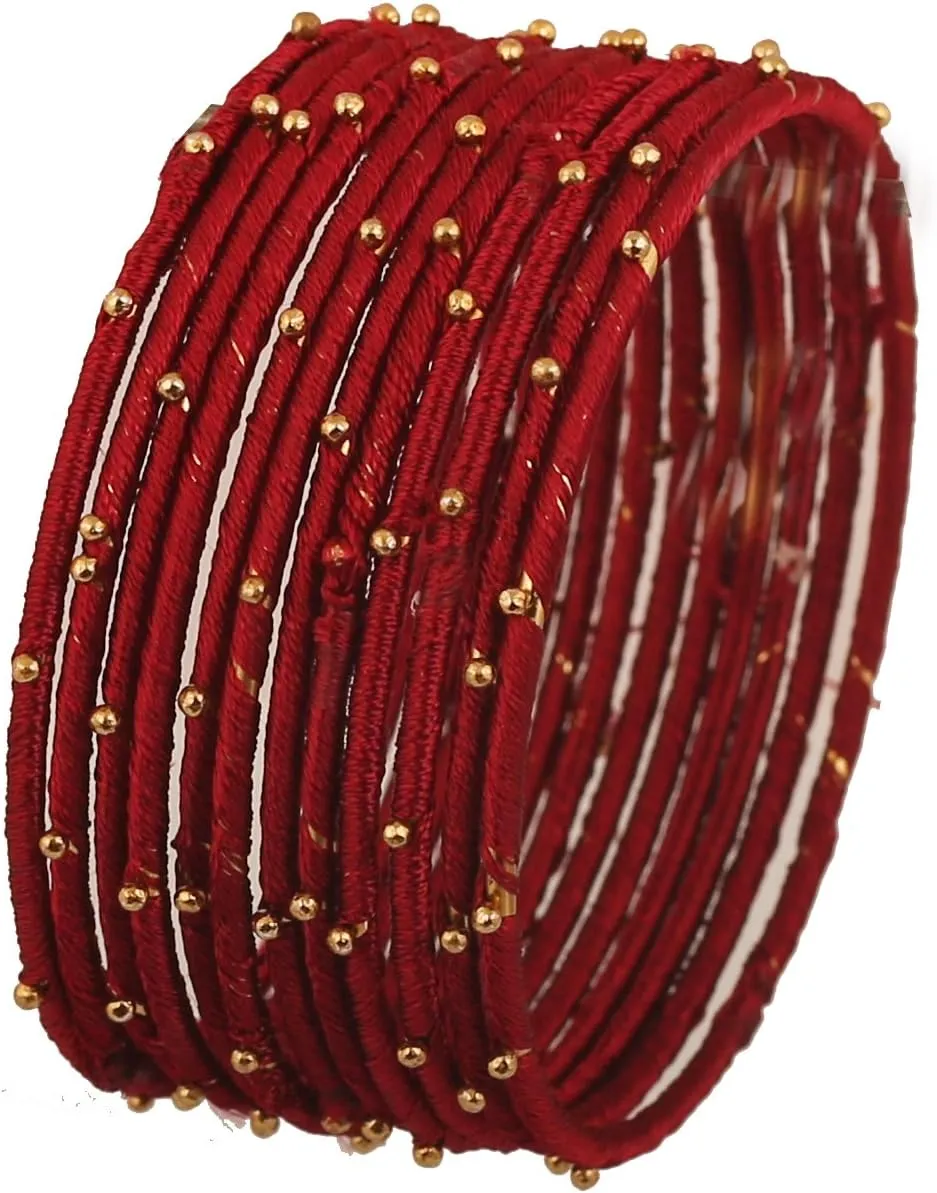 Touchstone Indian Bollywood Mystical Look Hand Woven Faux Silk Thread Golden Balls Gorgeous Color Exotic Designer Jewelry Bangle Bracelets for Women.