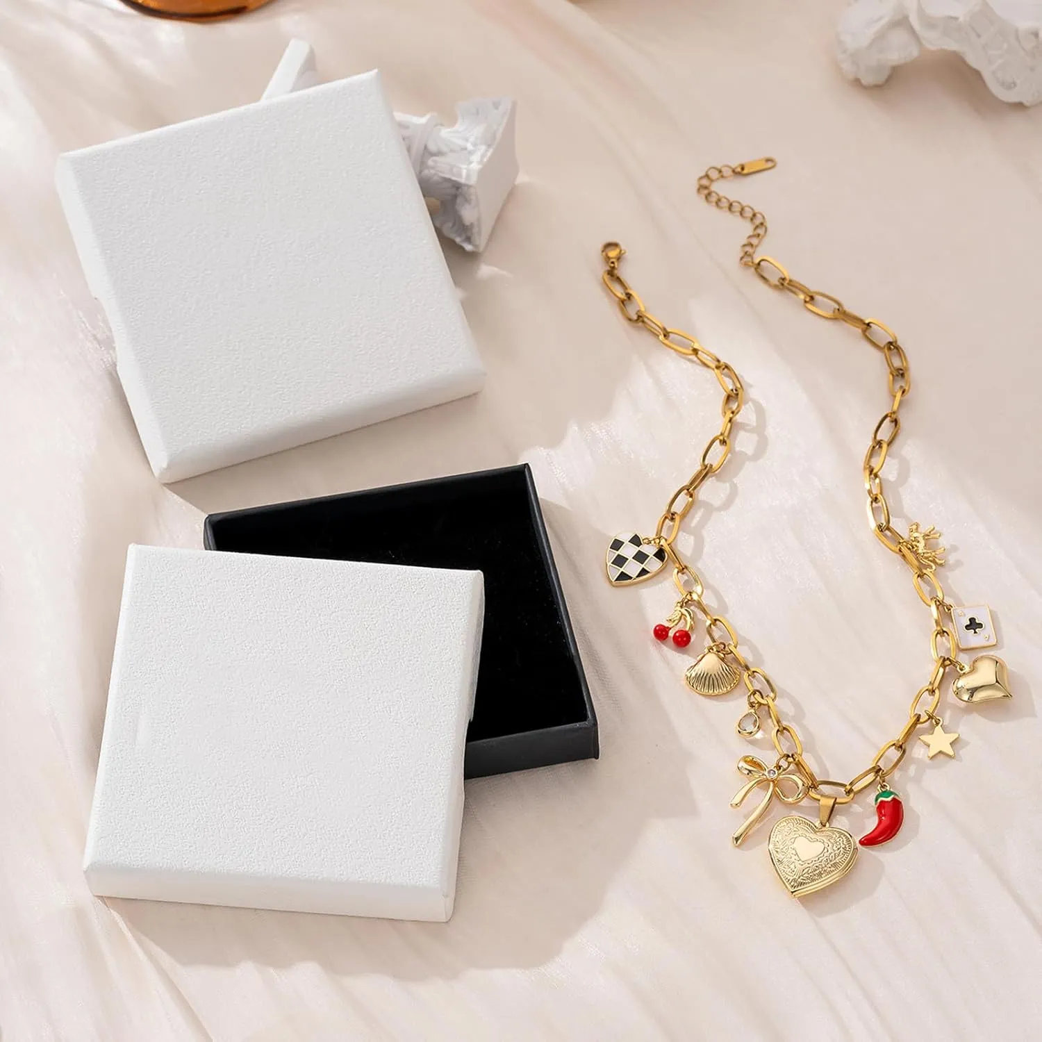 Trendy Stainless Steel Gold Plated Charm Necklace with Heart Pearl Pepper Conch Ceramic Pendant Necklace for Women Collares Chokers Jewelry