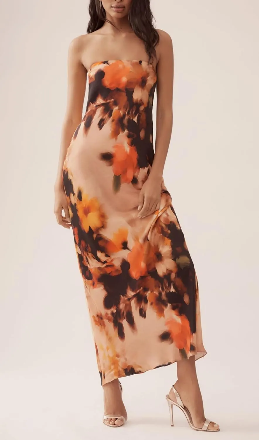 UAURORAO Strapless Tropical Dress for Women Y2k Backless Bandeau Tube Long Dress Boho Floral Vacation Beach Sundress