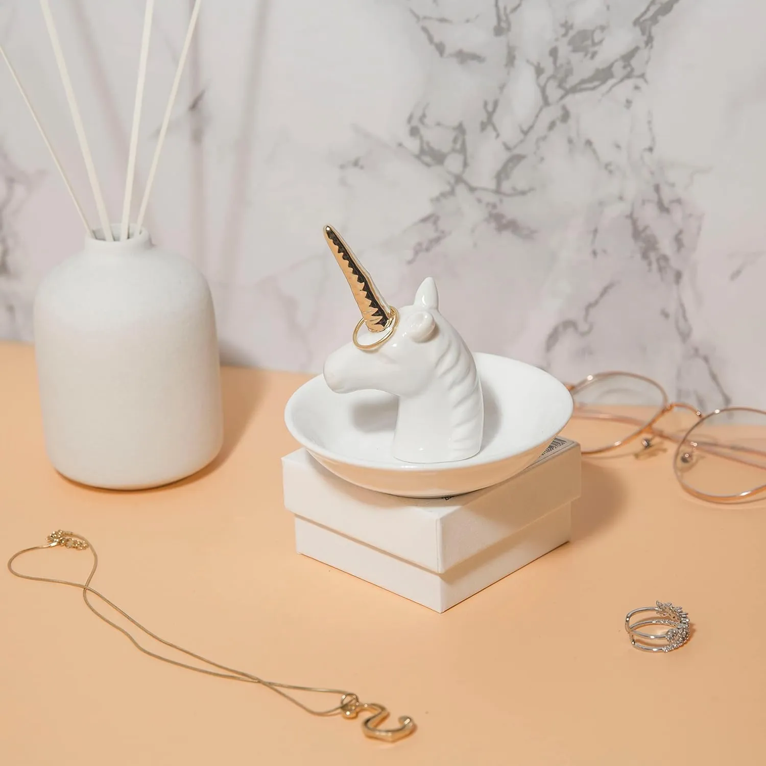 Unicorn Ring Holder Ceramic Jewelry Holder Dish Trinket Tray For Rings Earrings Trinkets Organizer, Christmas Birthday Bridesmaid Gifts for Women