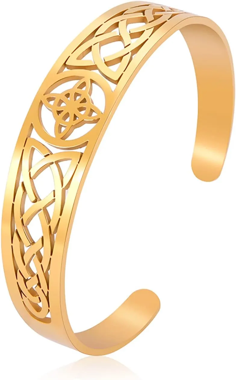 UNIFT Witches Knot Bracelet for Women Men Stainless Steel Hollow Out Fashion Chic Celtic Witches Knot Cuff Bangle Pagan Wiccan Jewelry