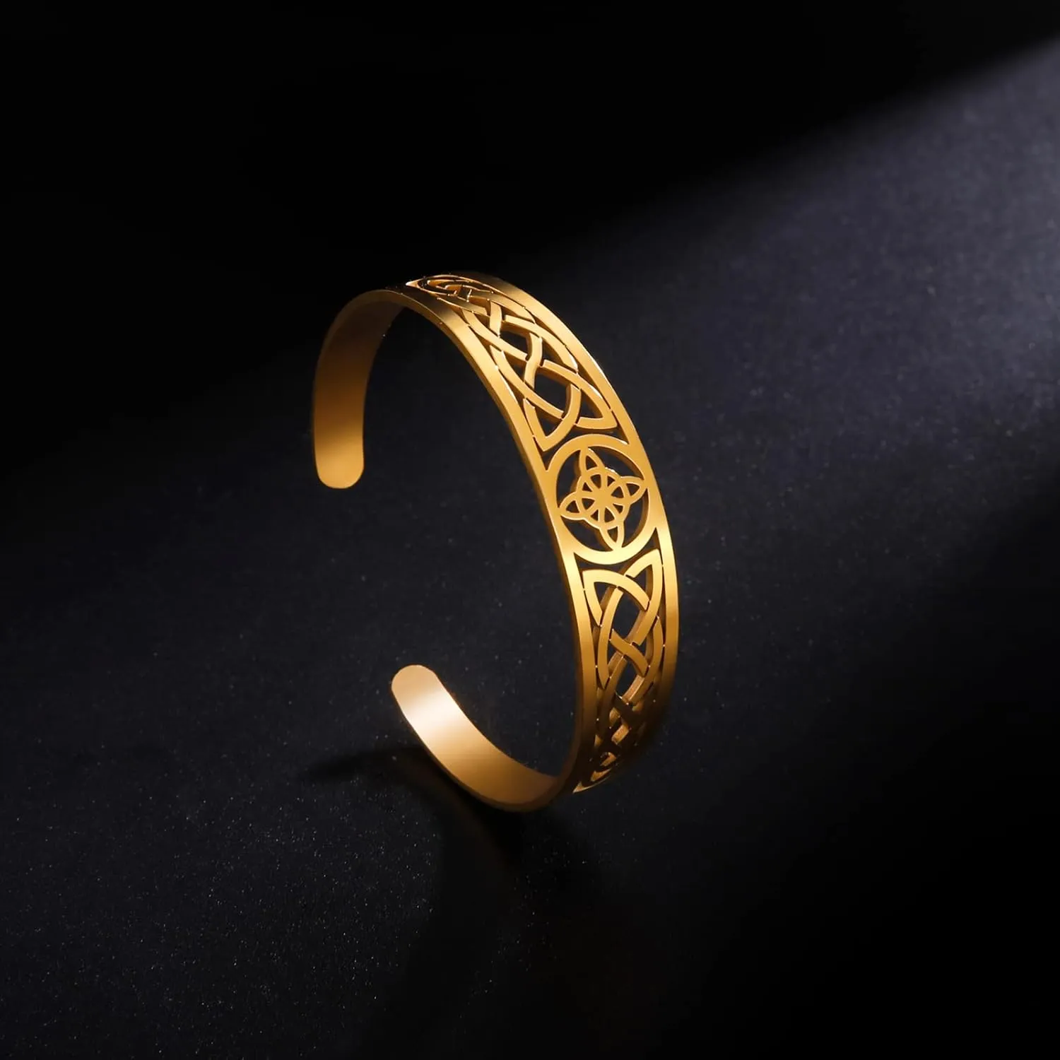 UNIFT Witches Knot Bracelet for Women Men Stainless Steel Hollow Out Fashion Chic Celtic Witches Knot Cuff Bangle Pagan Wiccan Jewelry