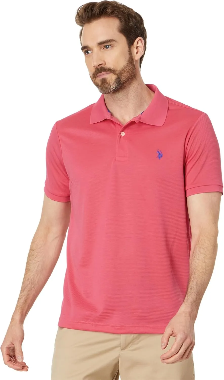 U.S. Polo Assn. Men's Poly Spandex Ottoman Knit Short Sleeve Solid Performance Textured Polo Shirt